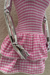 Vestido Gingham Strapless Rosa