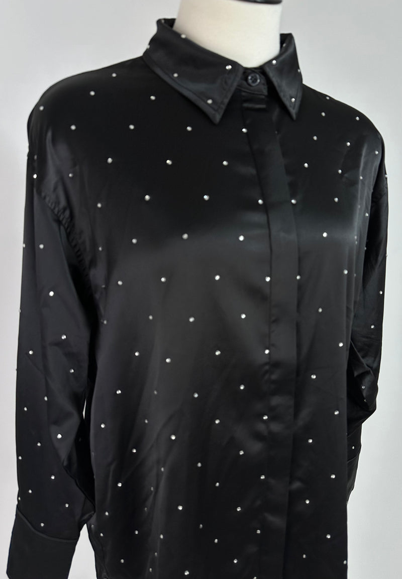 Camisa Satin Con App De Piedras Negro