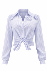 Camisa Rayada App de Moño Azul