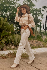 Pantalon Bordado Blanco