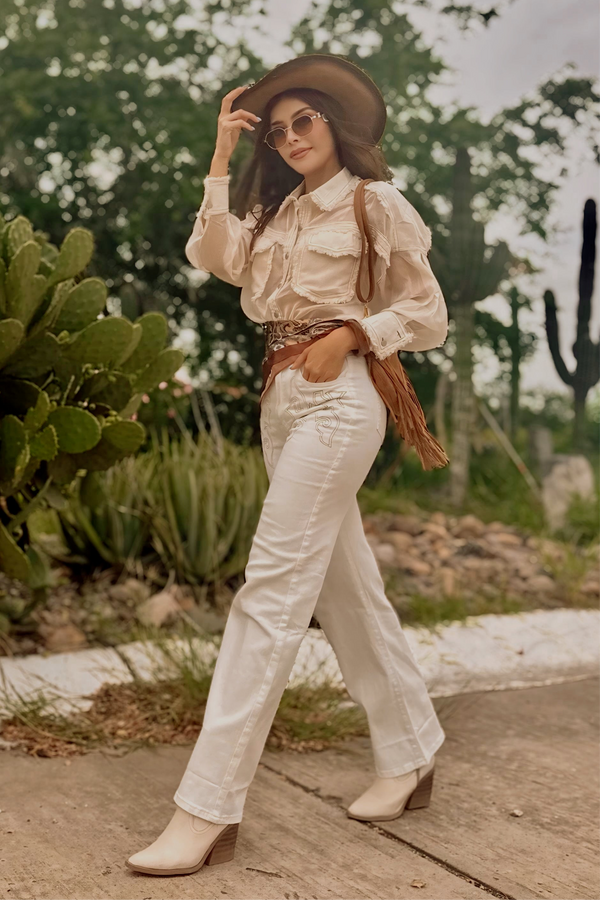 Pantalon Bordado Blanco