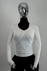 Blusa Manga Larga Escote Ruched Blanco