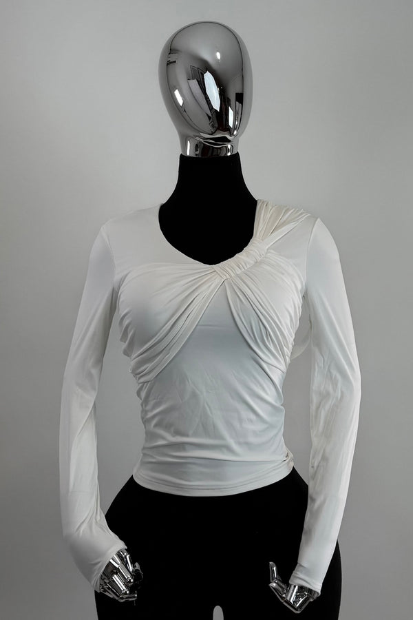 Blusa Manga Larga Escote Ruched Blanco