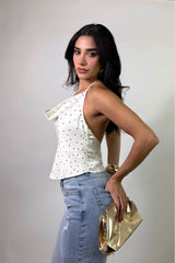 Blusa Satinada Polka Ivory