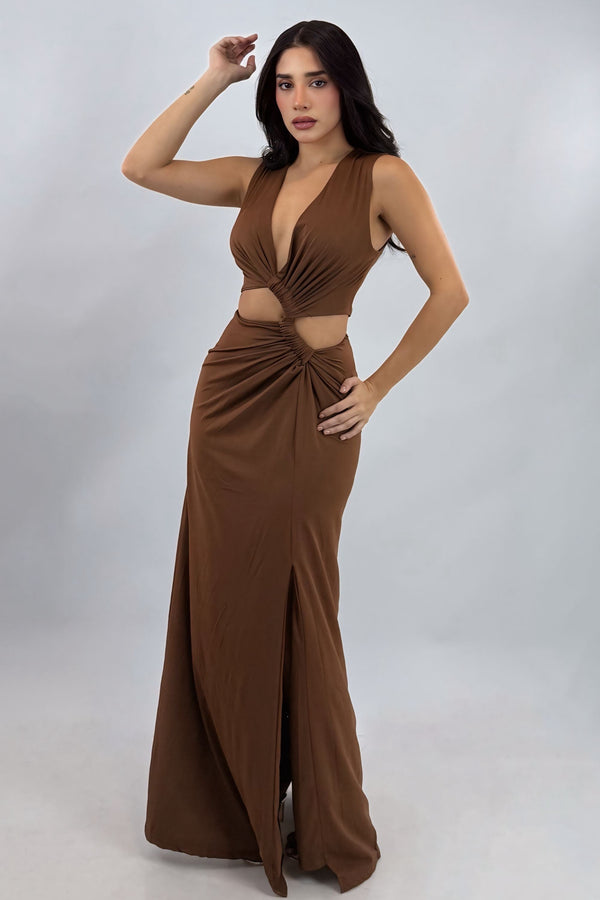 Vestido Largo Escotado Cafe