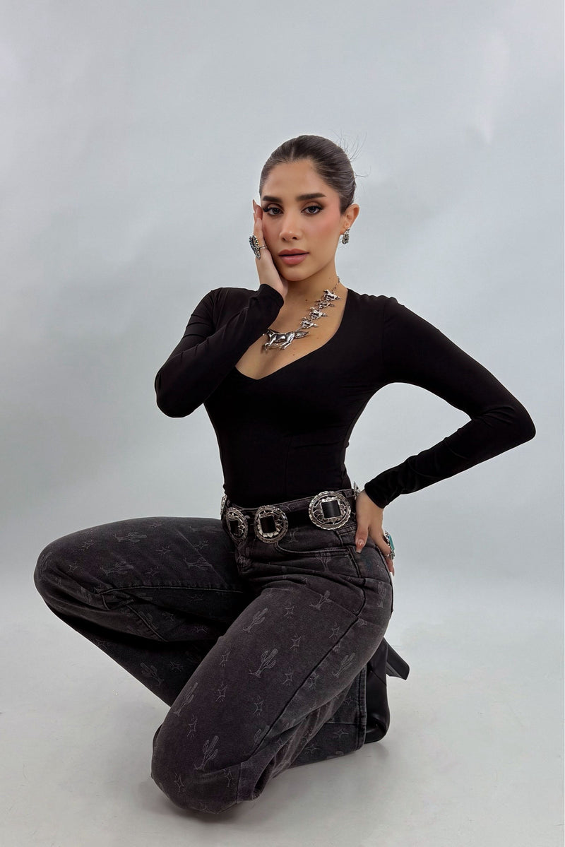 Pantalon Print Cactus Negro