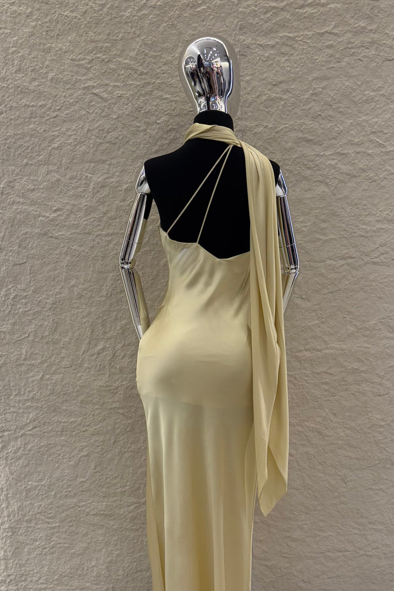 Vestido Largo Satinado Amarillo