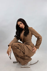 Set Blazer y Pantalon A Rayas Cafe