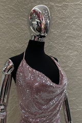 Vestido Halter Lentejuela Rosa