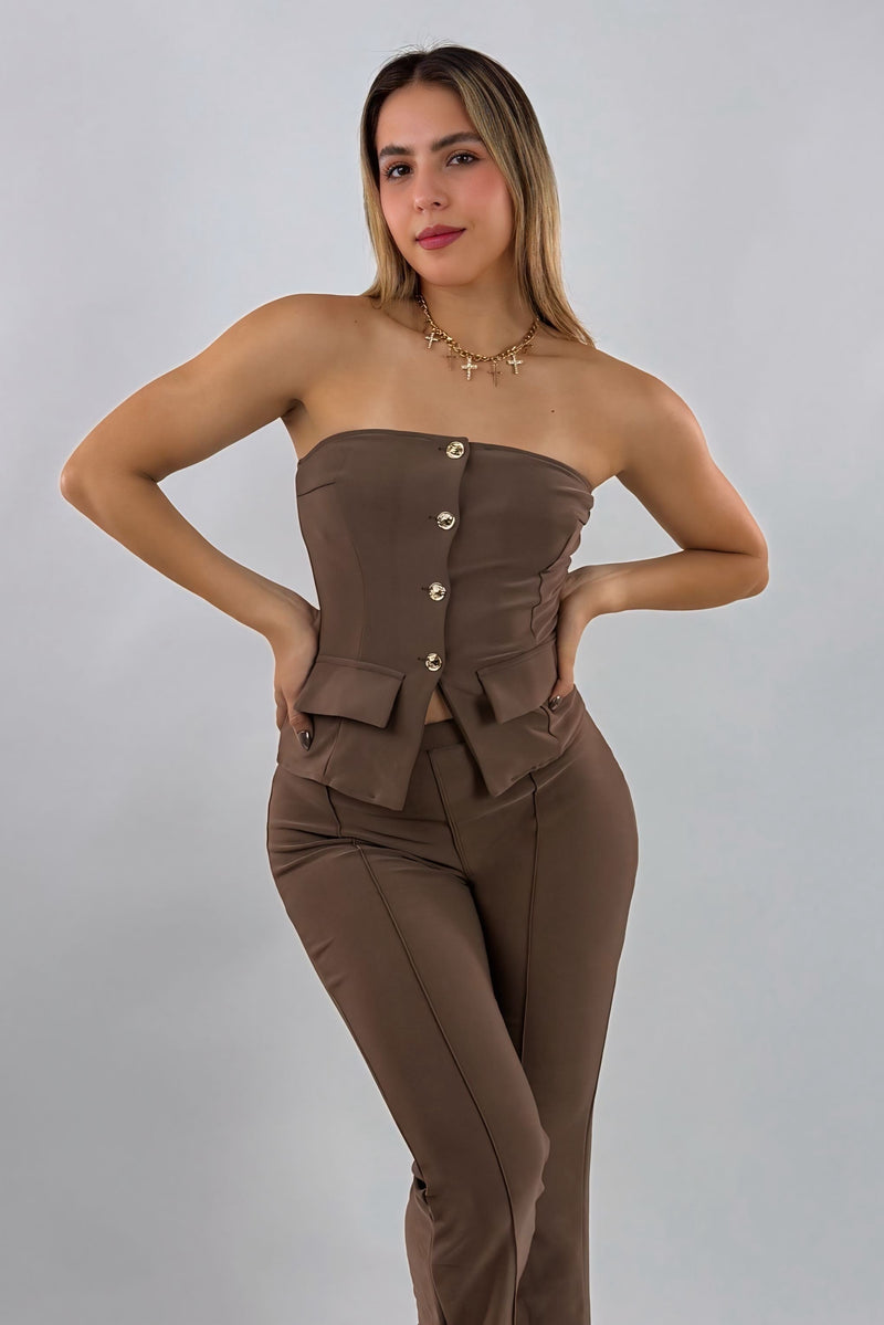 Set Top y Pantalon Cafe