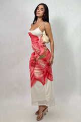 Vestido Midi Mesh Floral Ivory