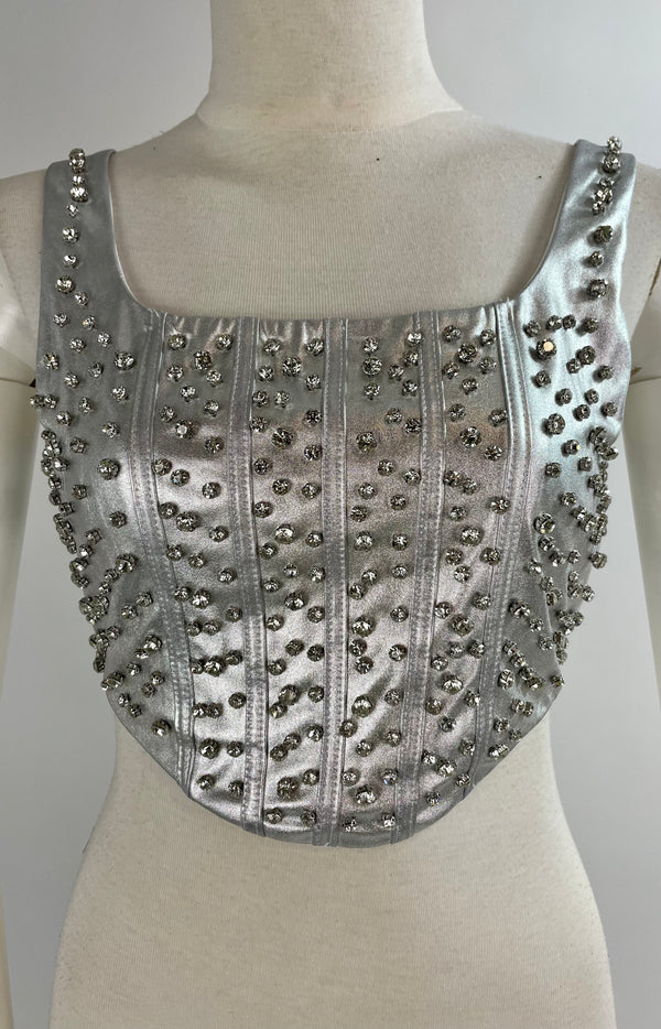 Croptop Plata Con Pedreria Metalico