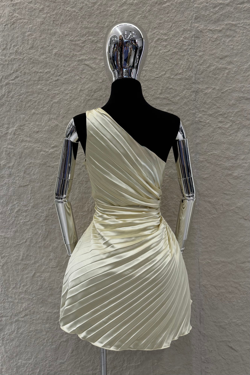 Vestido One Soulder Plisado Amarillo