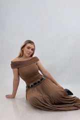 Vestido Off Shoulder Largo Cafe