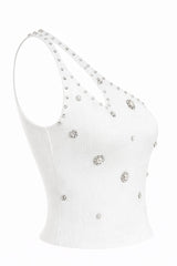 Blusa de Un Hombro con Pedreria Blanco