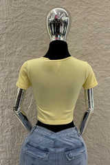 Crop Top App de Moño Rhinestone Amarillo