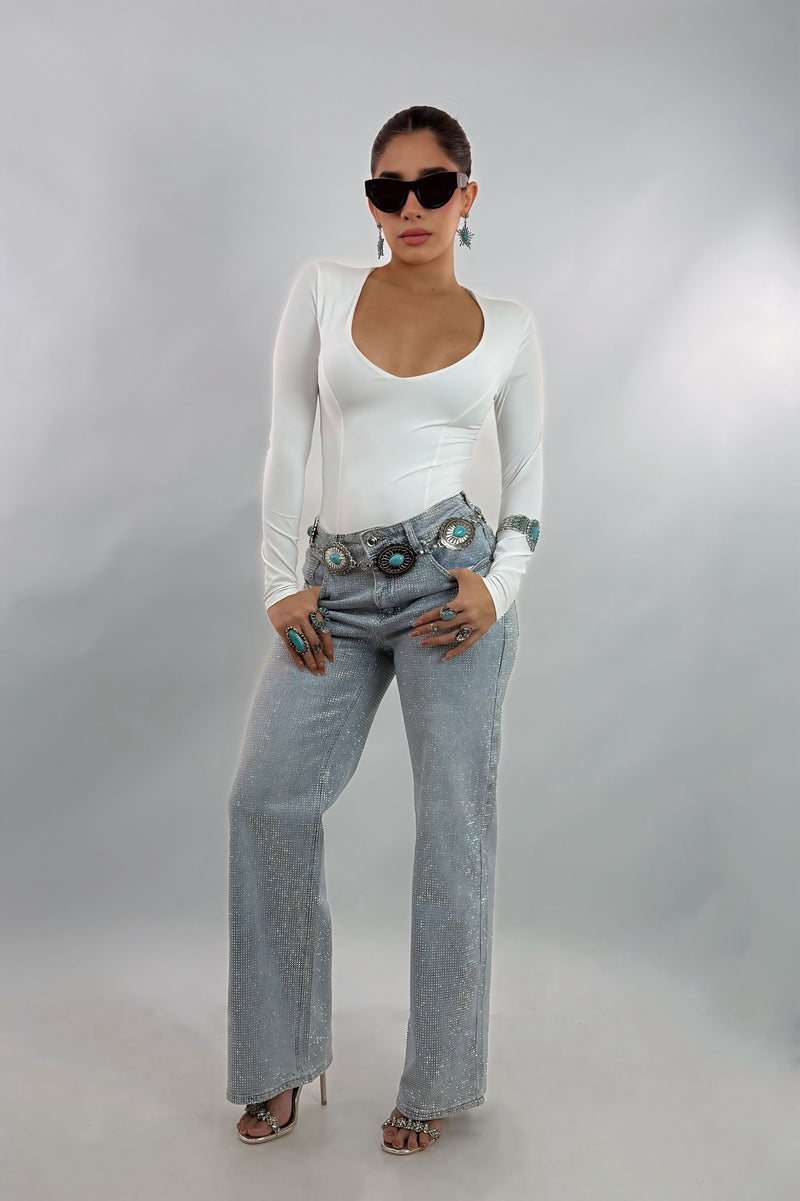 Pantiblusa Cuello V Manga Larga Blanca