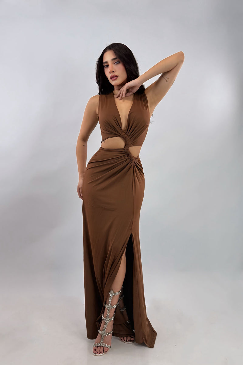 Vestido Largo Escotado Cafe
