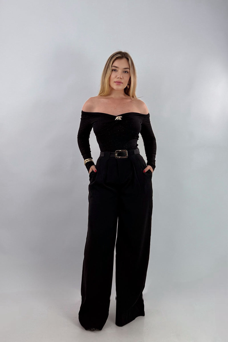 Blusa Brillosa App Dorada Negra