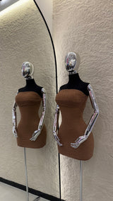 Vestido Strapples Rhinestone Mocha