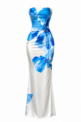 Vestido Largo Strapless Floral Blanco
