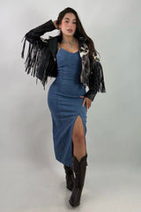 Vestido Midi Con Abertura Denim