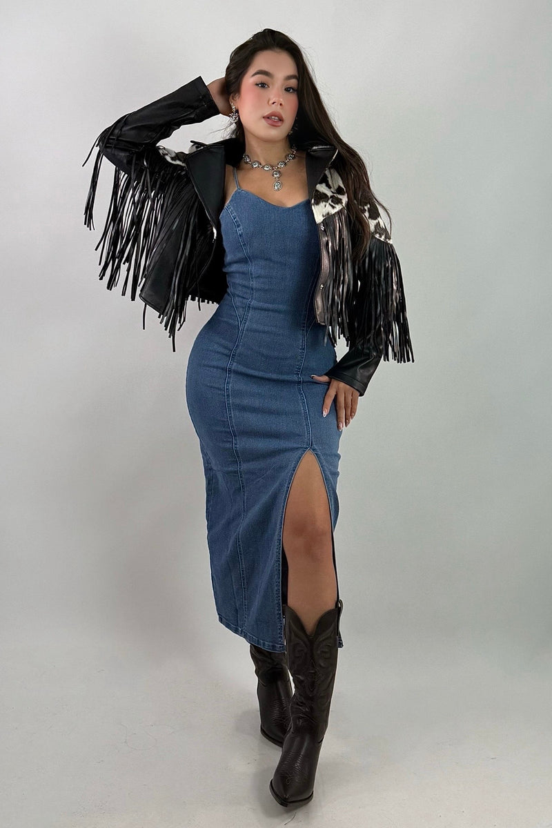 Vestido Midi Con Abertura Denim