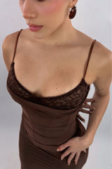 Vestido Corset Mesh Cafe