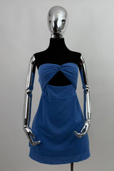 Vestido Lino Corto Suelto Azul