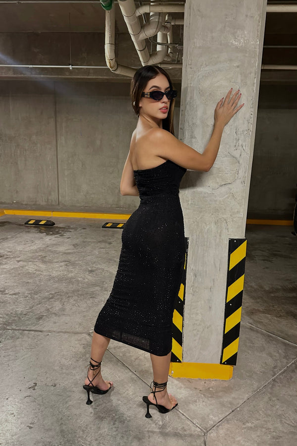 Vestido Midi App de Perlas Negro