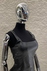 Vestido Midi Vinipiel con Encaje Negro