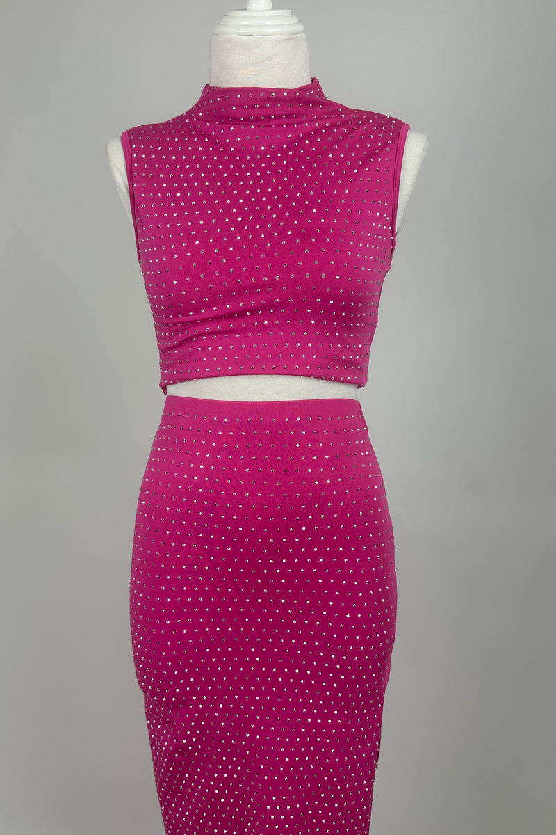 Set de Falda Midi Con Pedreria Rosa