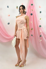 Vestido One Shoulder Mesh Durazno