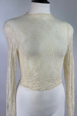 Blusa Corta Mesh Encaje Floreado Beige