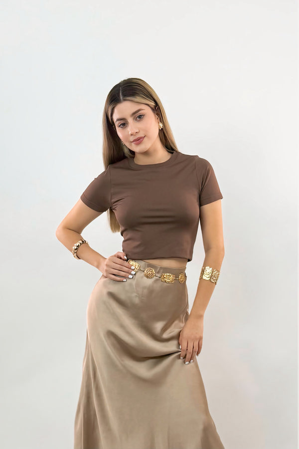 Crop Top Basic de Mangas Cafe