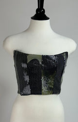 Crop Top Lentejuela Verde Con Negro