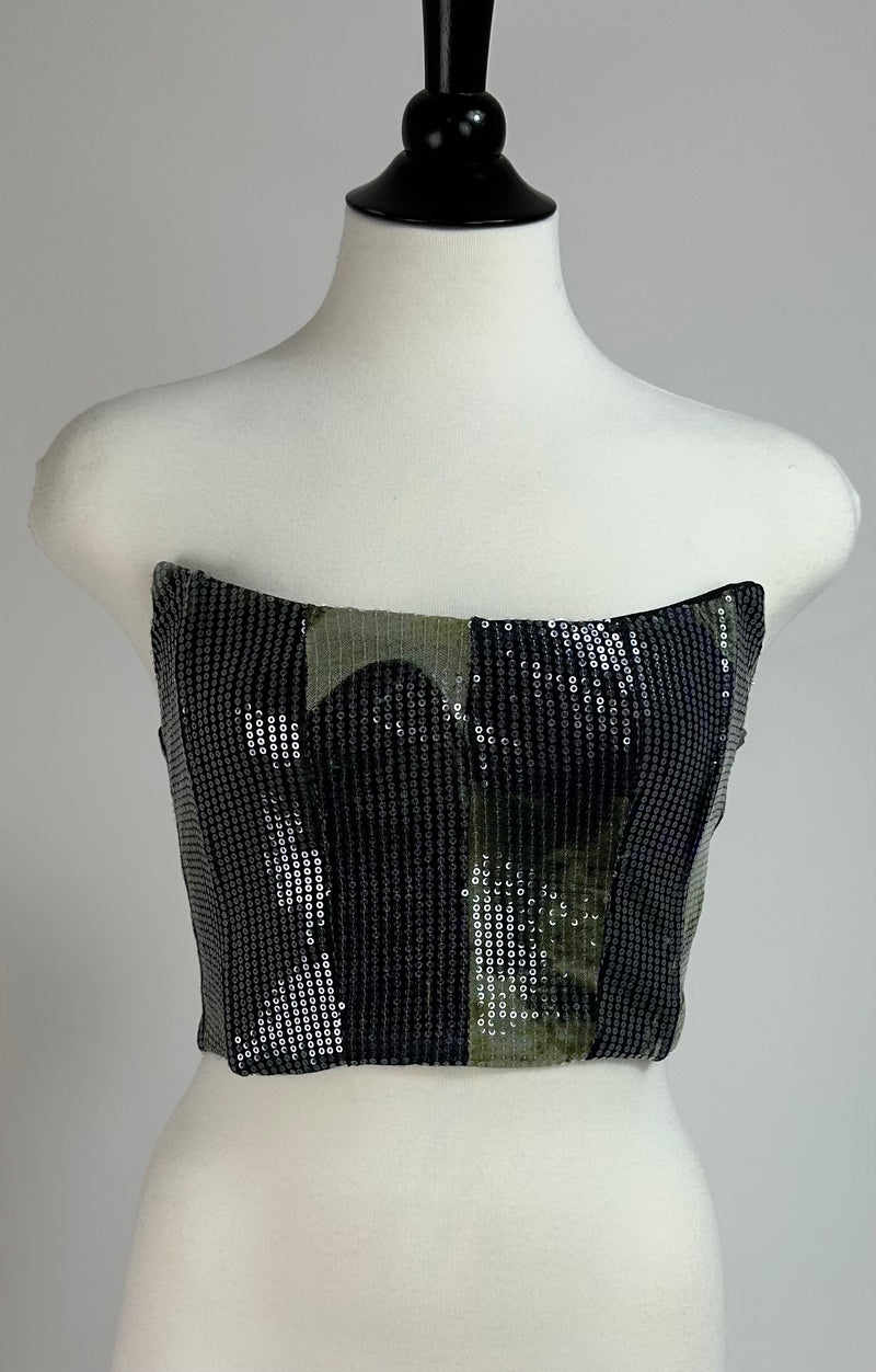 Crop Top Lentejuela Verde Con Negro