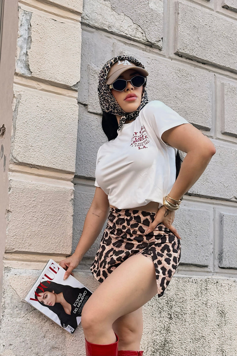 Short Falda Corta Beige Leopard