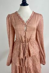 Vestido Rosa Manga Larga con Cordón