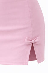 Falda Corta Abertura con Moño Rosa