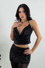 Set Top y Falda Lentejuela Negro