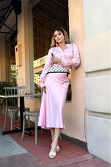 Camisa Satinada Manga Larga Rosa