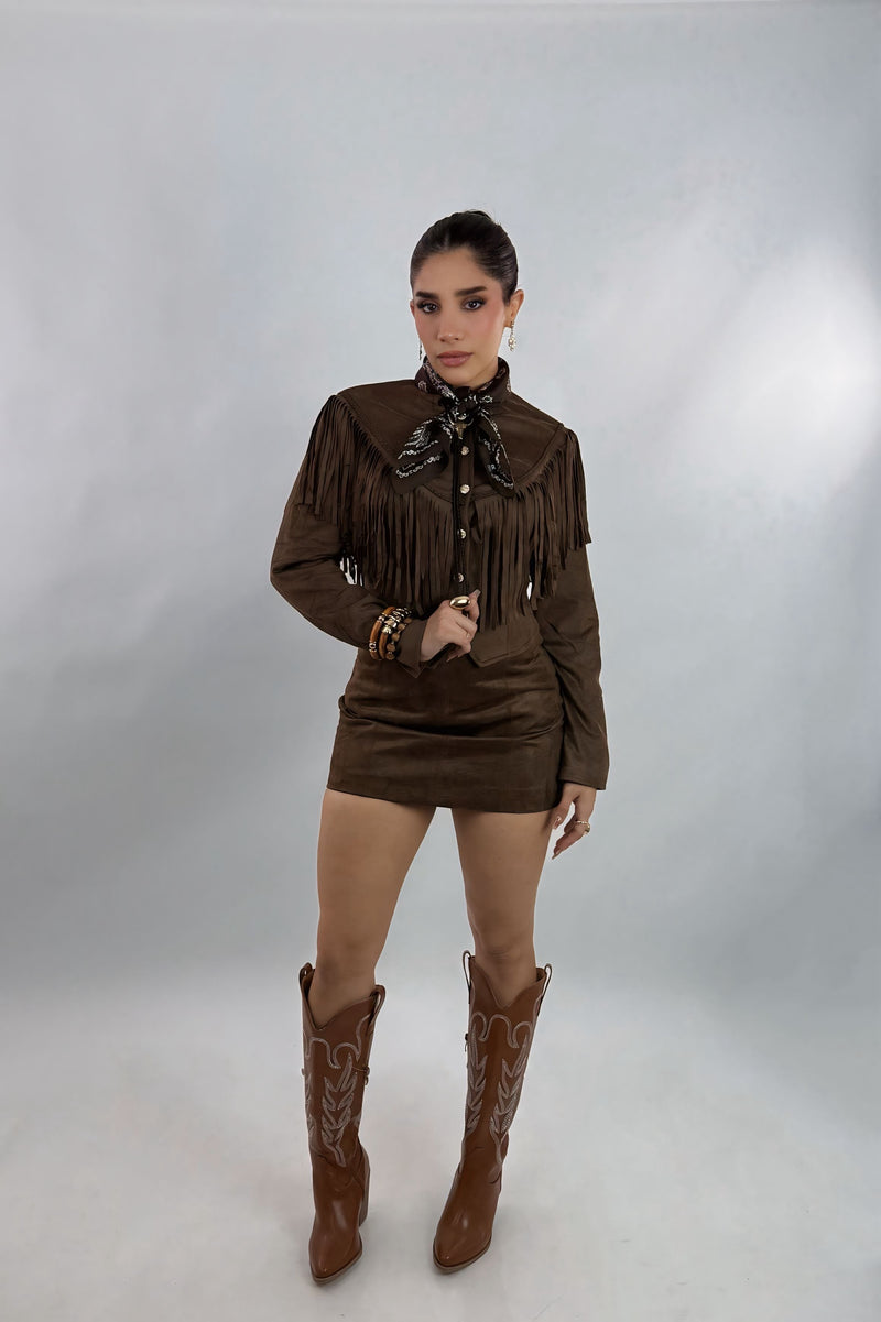 Falda Corta Velvet Espresso