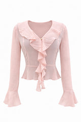 Blusa Manga Larga Ruffle Rosa