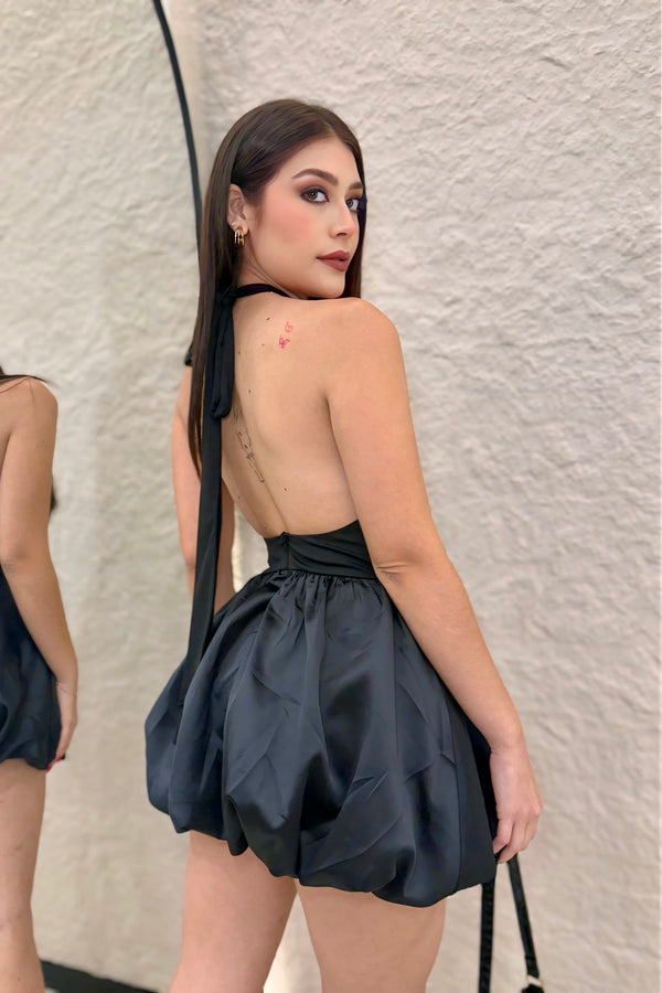 Vestido Halter Bubble Negro