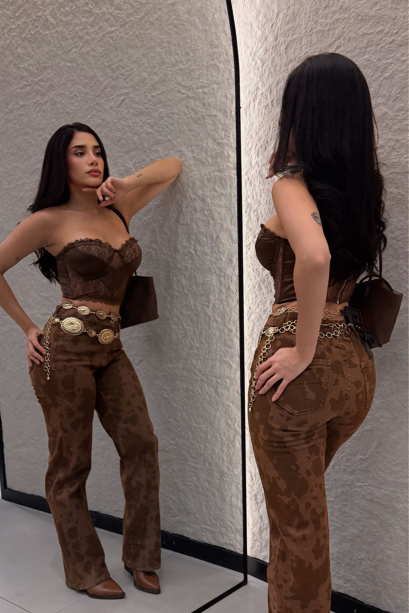 Crop Top Encaje Cafe