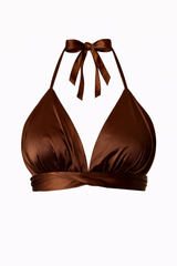 Crop Top Halter Satinado Cafe