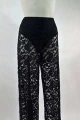 Pantalon de Encaje Floreado Negro