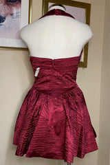 Vestido Halter Satinado Vino