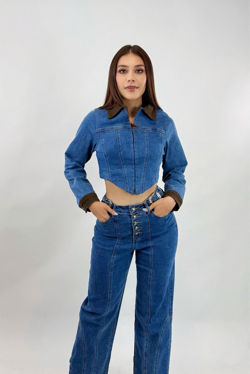 Jacket Corta Manga Larga Denim App Cafe